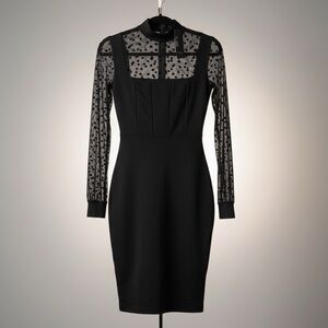 Fashion Nova Black Polka-Dot Mesh Sleeve Bodycon Dress